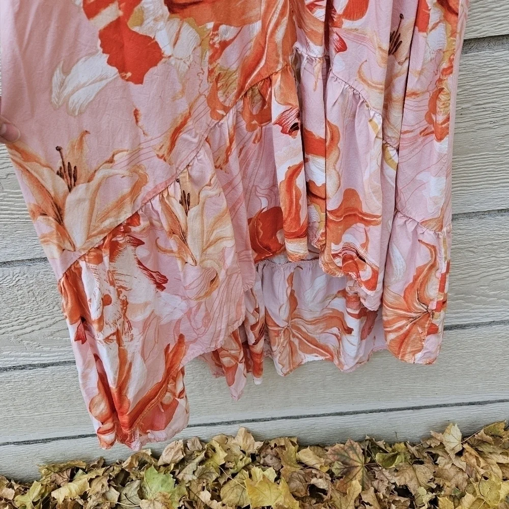 Anthropologie Abel the Label Flower Bomb flutter sleeve hi-lo dress AU large